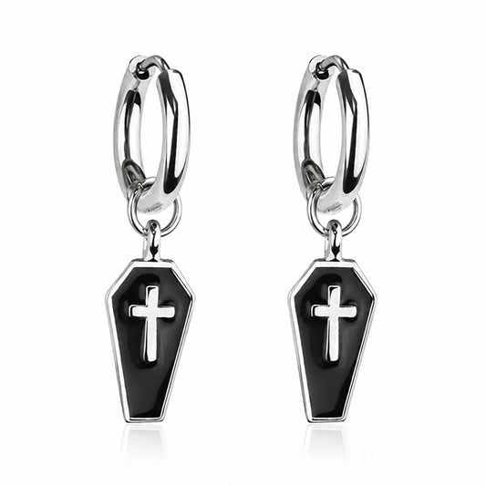 Coffin Cross Charm Hoop Earrings