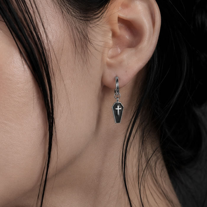 Coffin Cross Charm Hoop Earrings