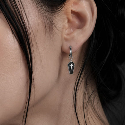 Coffin Cross Charm Hoop Earrings