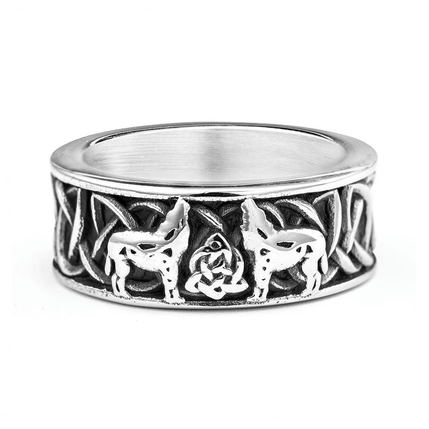 Celtic Knot Wolf Band Ring