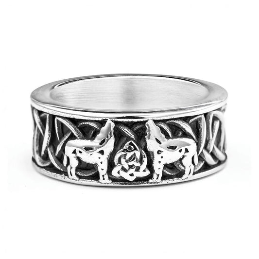 Celtic Knot Wolf Band Ring