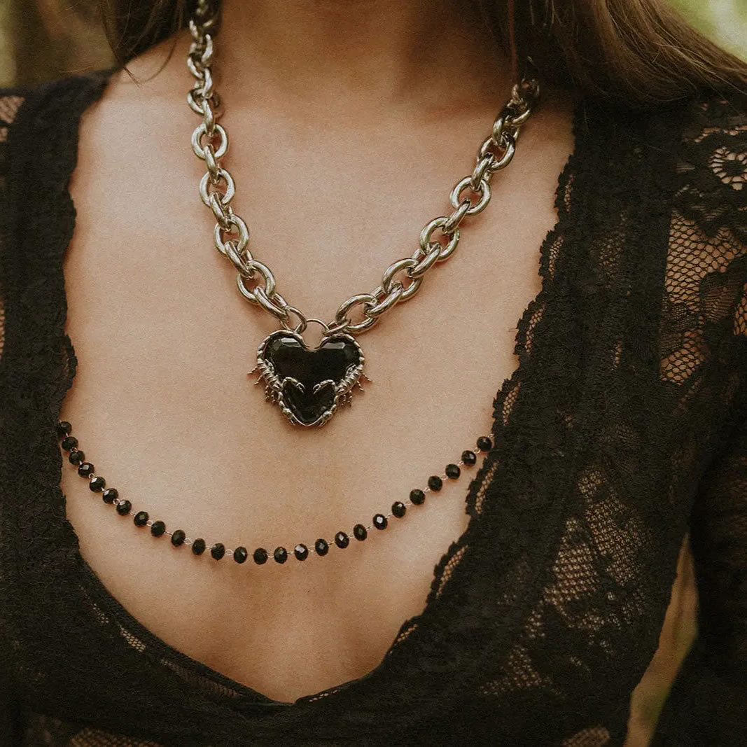 Scorpion Chunky Black Crystal Heart Necklace