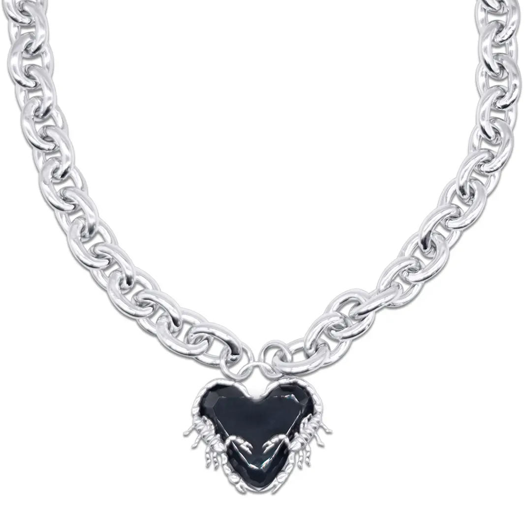 Scorpion Chunky Black Crystal Heart Necklace