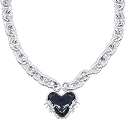 Scorpion Chunky Black Crystal Heart Necklace