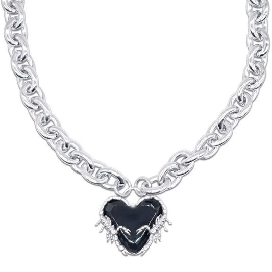 Scorpion Chunky Black Crystal Heart Necklace
