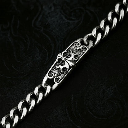 Stainless Steel Fleur-De-Lis Chunky Curb Chain Bracelet