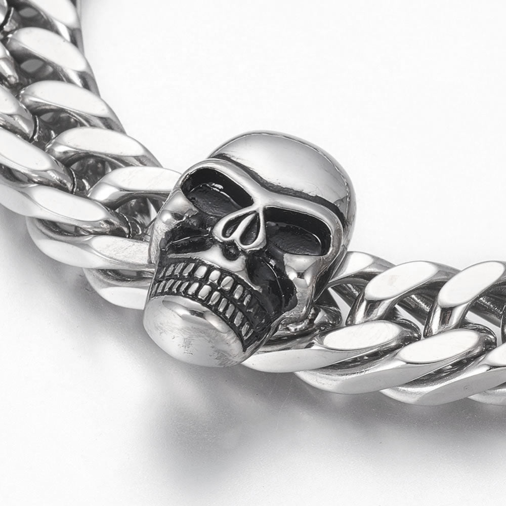 Stainless Steel Chunky Skull Curb Link Bracelet