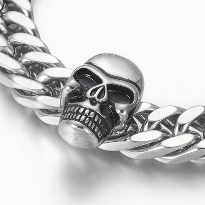 Stainless Steel Chunky Skull Curb Link Bracelet