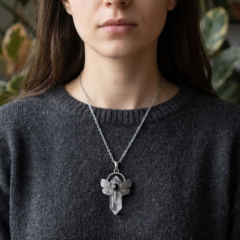 Clear Quartz Moth Crystal Point Necklace