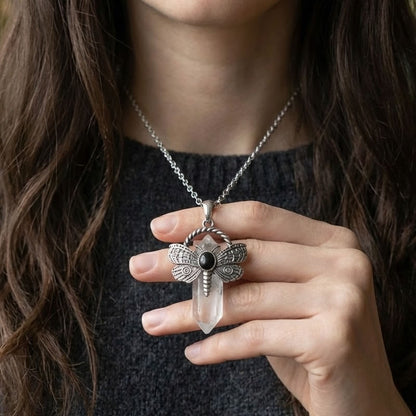 Clear Quartz Moth Crystal Point Necklace