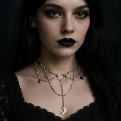 Moon & Star Layered Choker Necklace