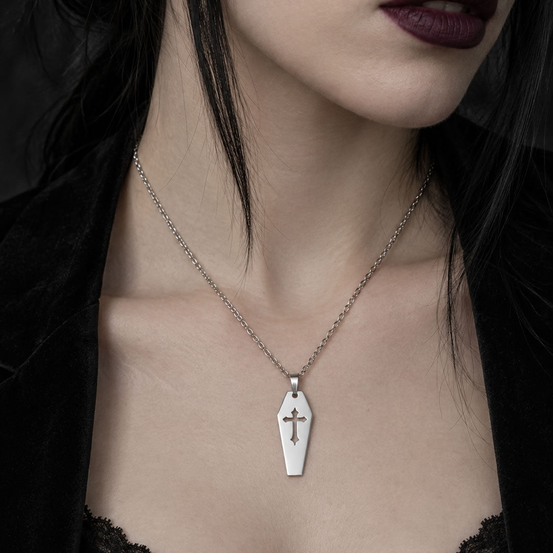 Cut-Out Cross Coffin Necklace