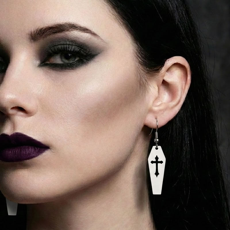 Cut-Out Cross Coffin Drop Earrings