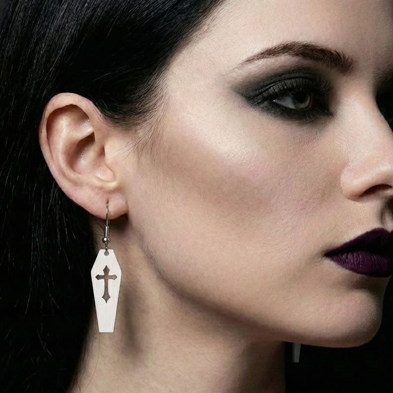 Cut-Out Cross Coffin Drop Earrings