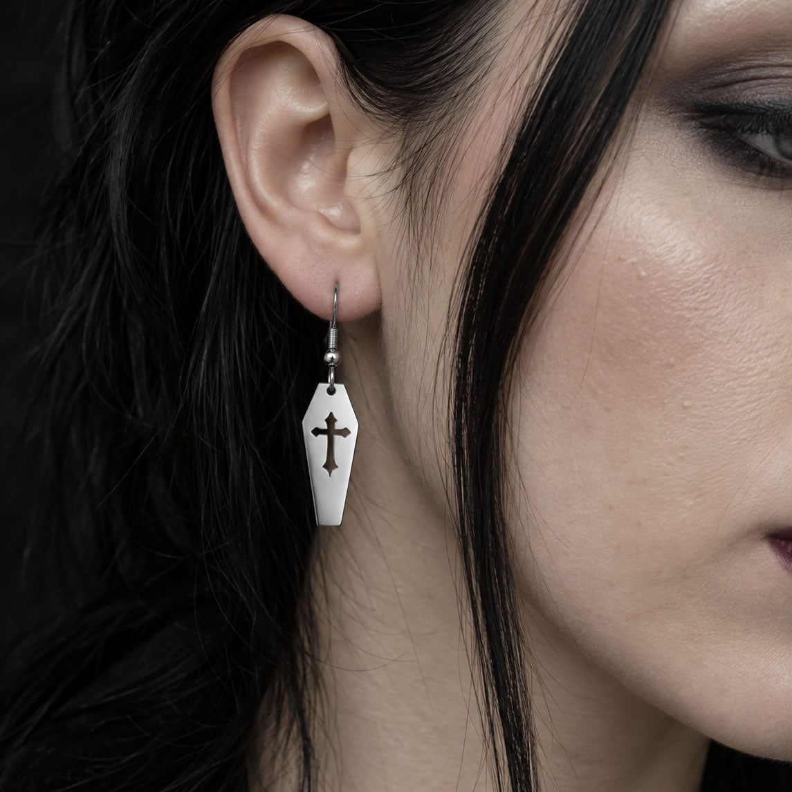 Cut-Out Cross Coffin Drop Earrings