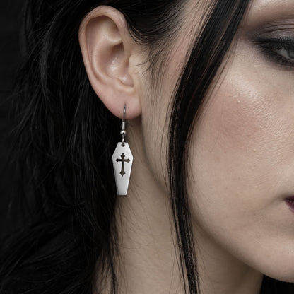 Cut-Out Cross Coffin Drop Earrings