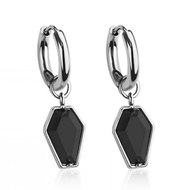 Black Stone Coffin Charm Hoop Earrings