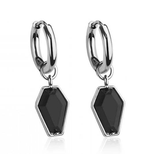 Black Stone Coffin Charm Hoop Earrings