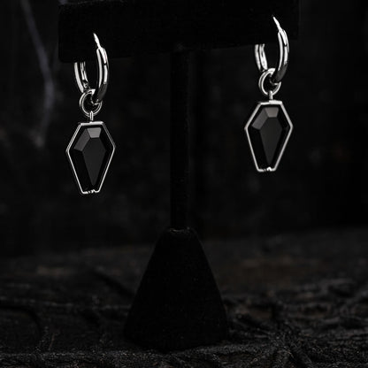 Black Stone Coffin Charm Hoop Earrings