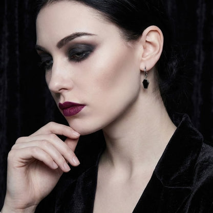 Black Stone Coffin Charm Hoop Earrings