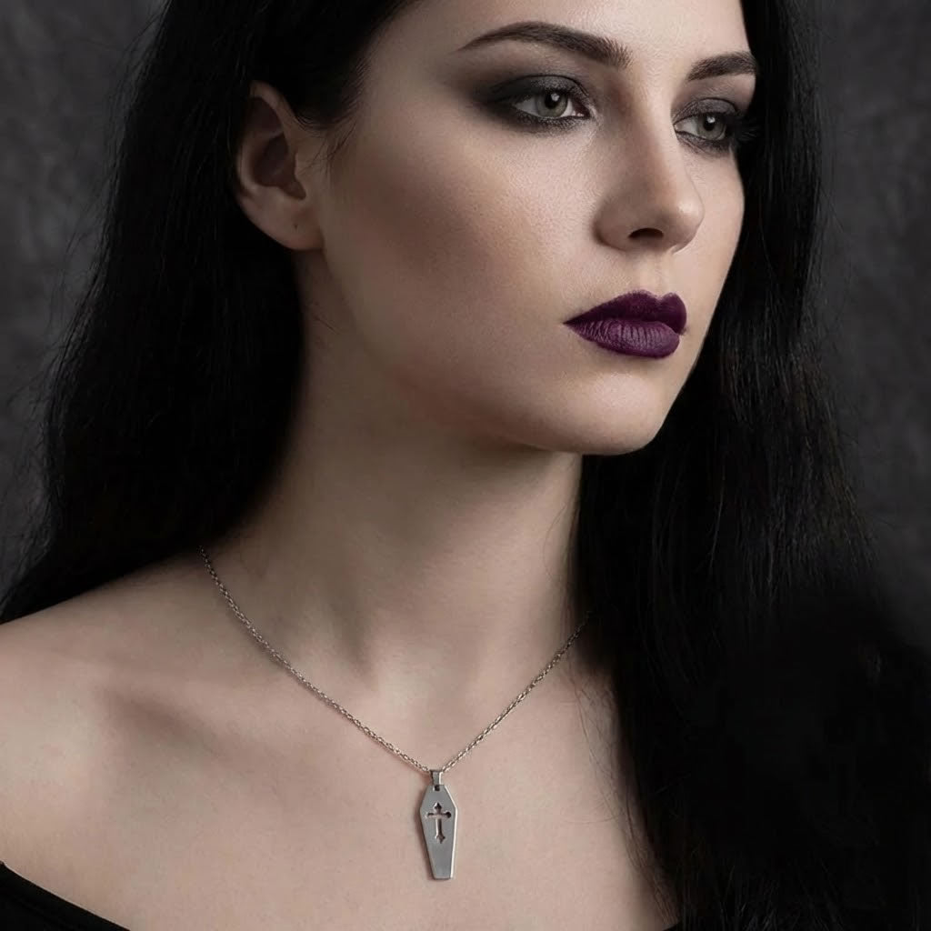 Crypt Gothic Cut-Out Cross Coffin Pendant