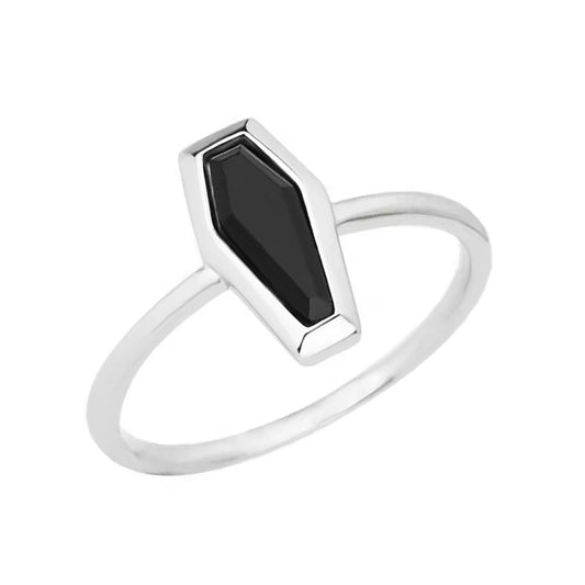 Sterling Silver Black Agate Coffin Ring