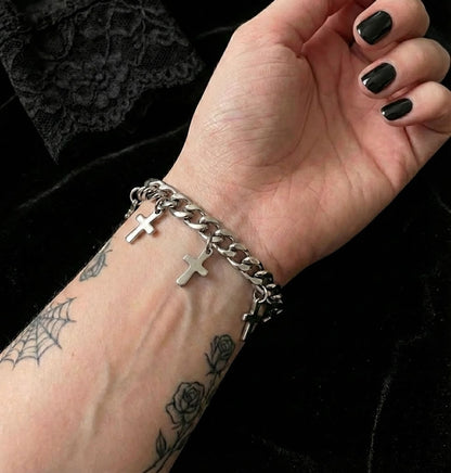 Gothic Cross Curb Chain Bracelet