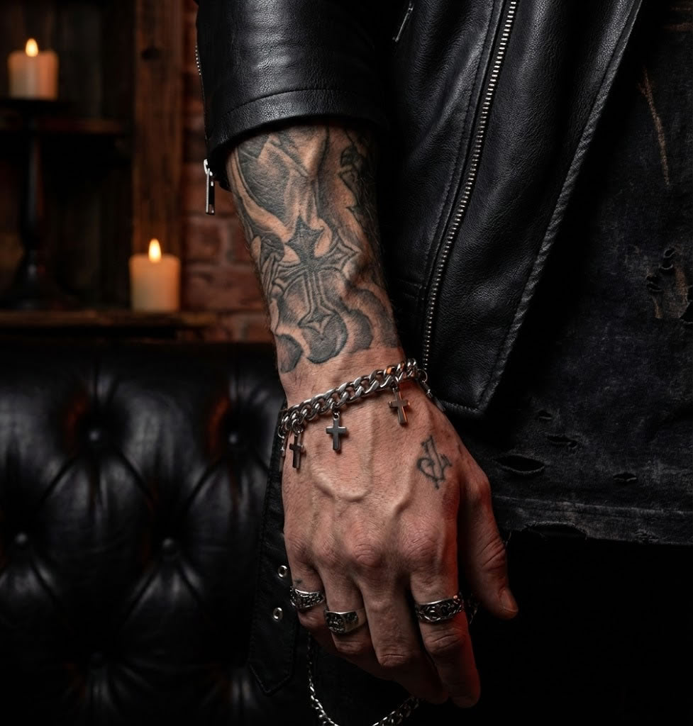 Gothic Cross Curb Chain Bracelet