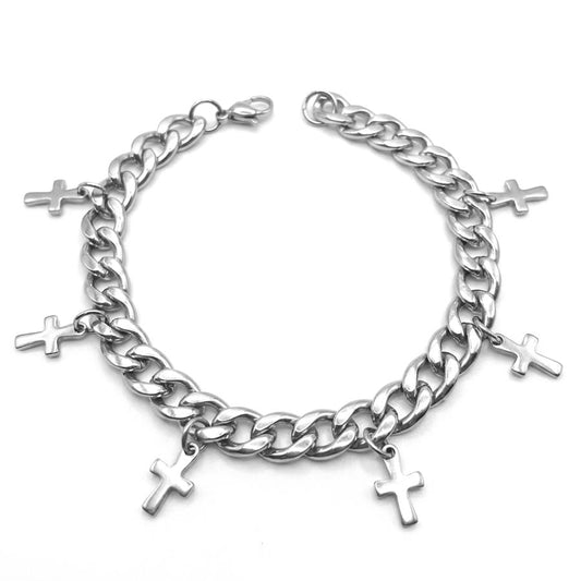 Gothic Cross Curb Chain Bracelet
