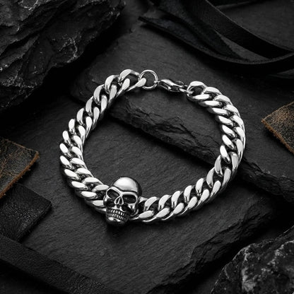 Stainless Steel Chunky Skull Curb Link Bracelet