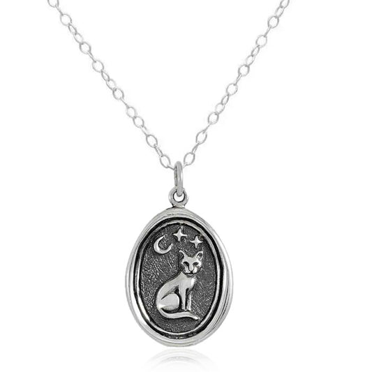 Sterling Silver Cat Wax Seal Necklace