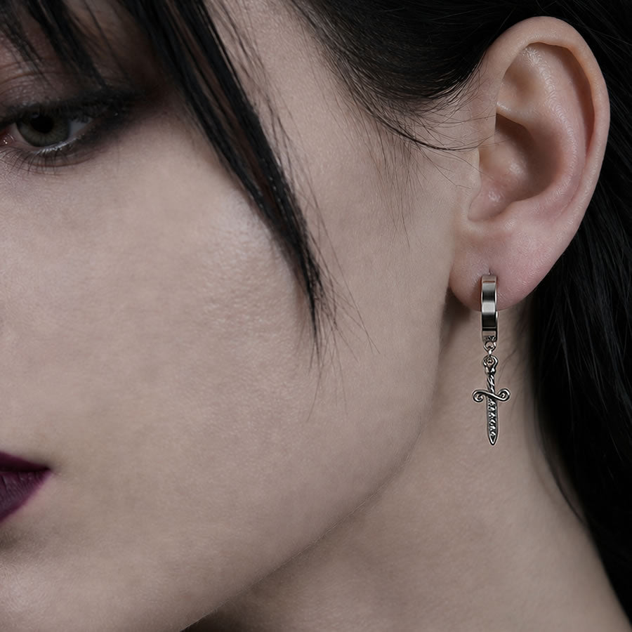 Dagger Charm Hoop Earrings