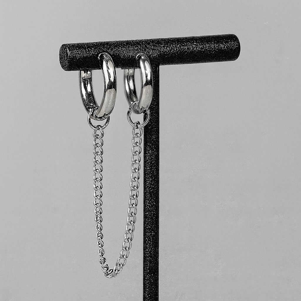 Double Piercing Chain Drop Hoop Earring
