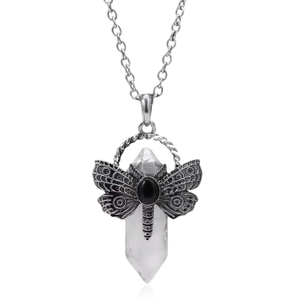 Clear Quartz Moth Crystal Point Necklace