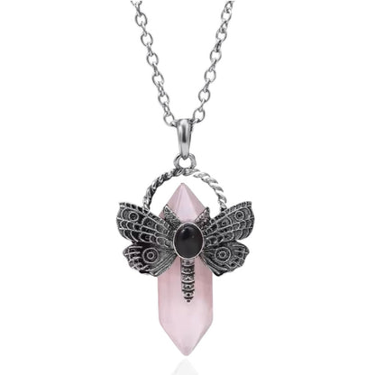 Rose Quartz Moth Crystal Point Necklace