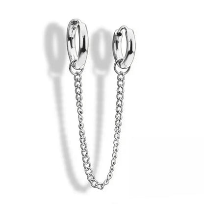 Double Piercing Chain Drop Hoop Earring