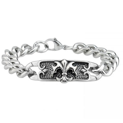 Stainless Steel Fleur-De-Lis Chunky Curb Chain Bracelet