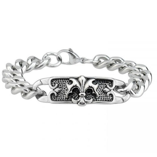 Stainless Steel Fleur-De-Lis Chunky Curb Chain Bracelet