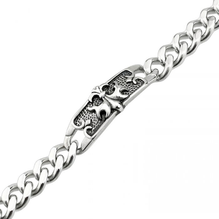 Stainless Steel Fleur-De-Lis Chunky Curb Chain Bracelet