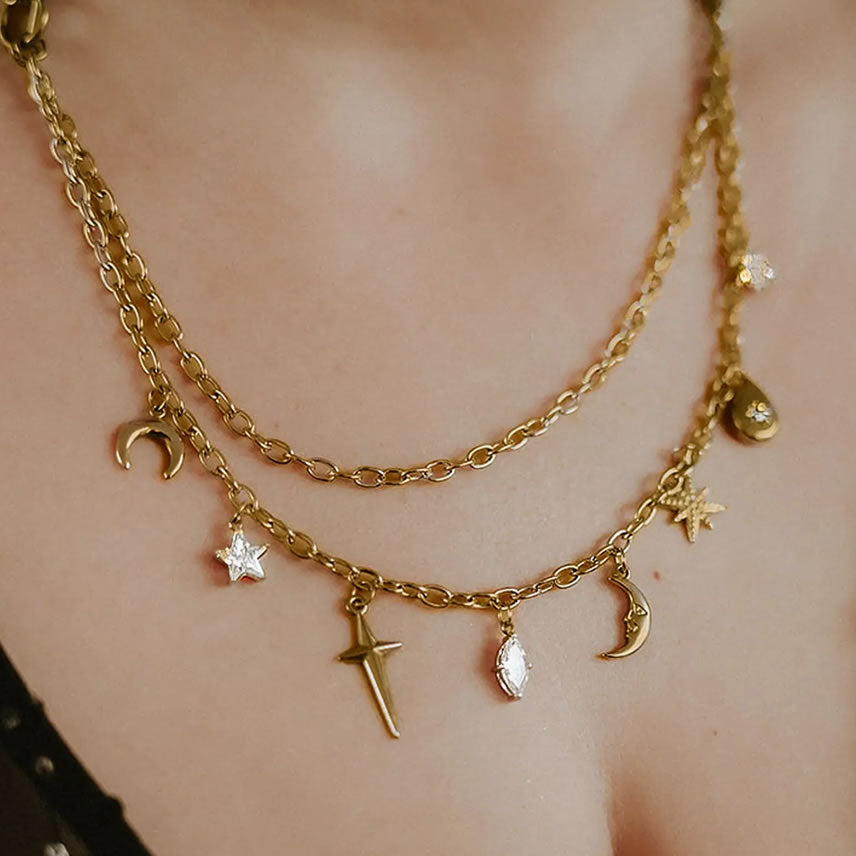 Gold Lyra Artemis Celestial Charm Necklace