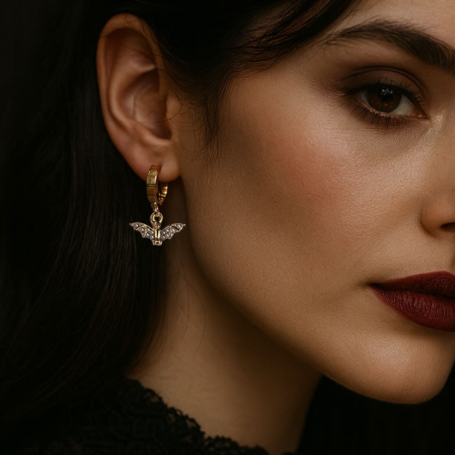 Gothic Gold Bat Hoop Earrings