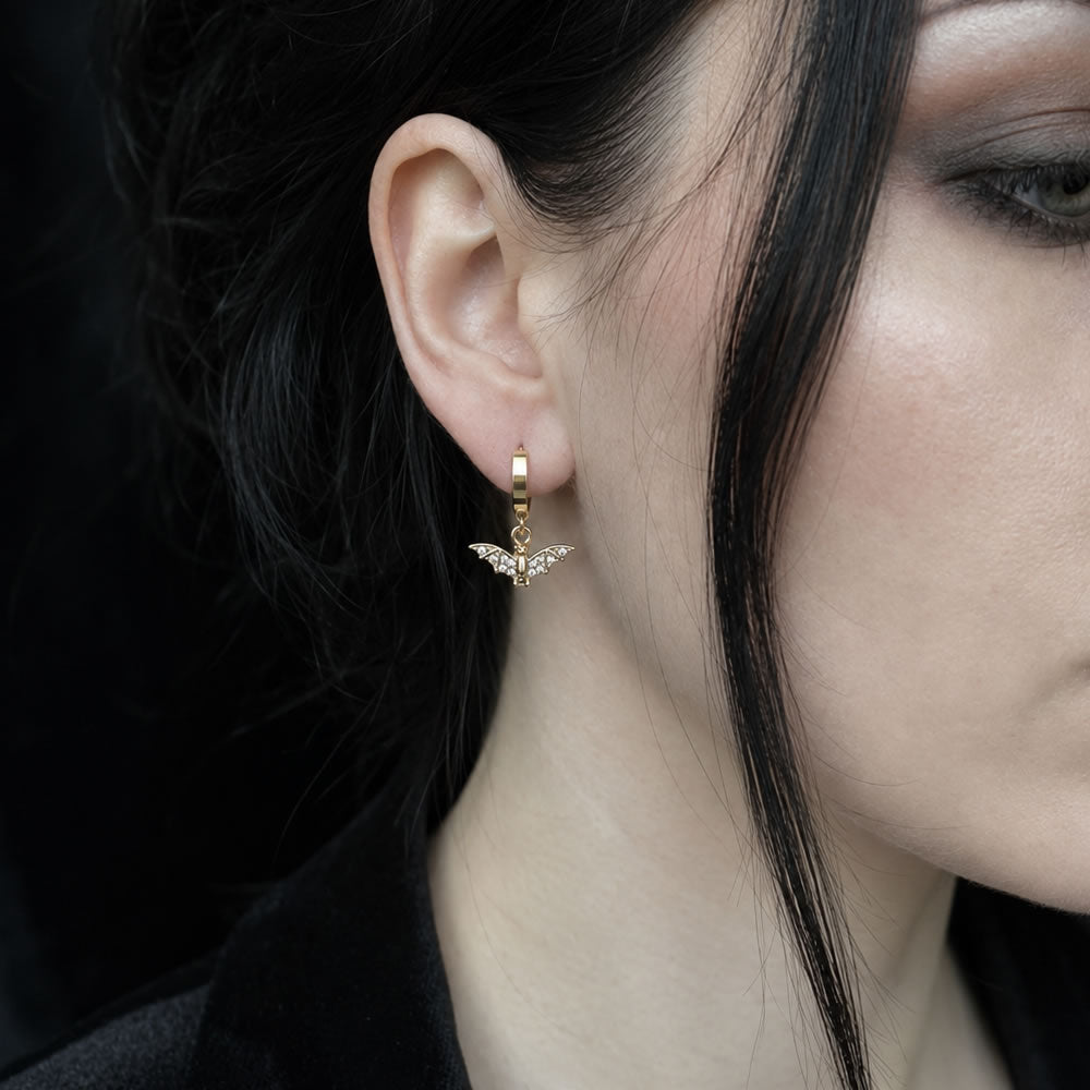 Gothic Gold Bat Hoop Earrings