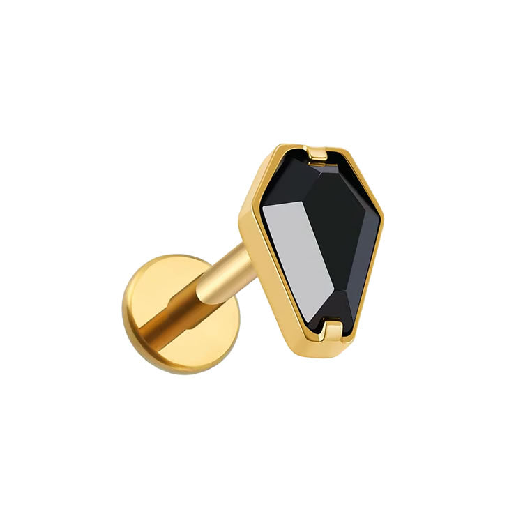 Gold Coffin Black Crystal Stud