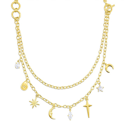 Gold Lyra Artemis Celestial Charm Necklace