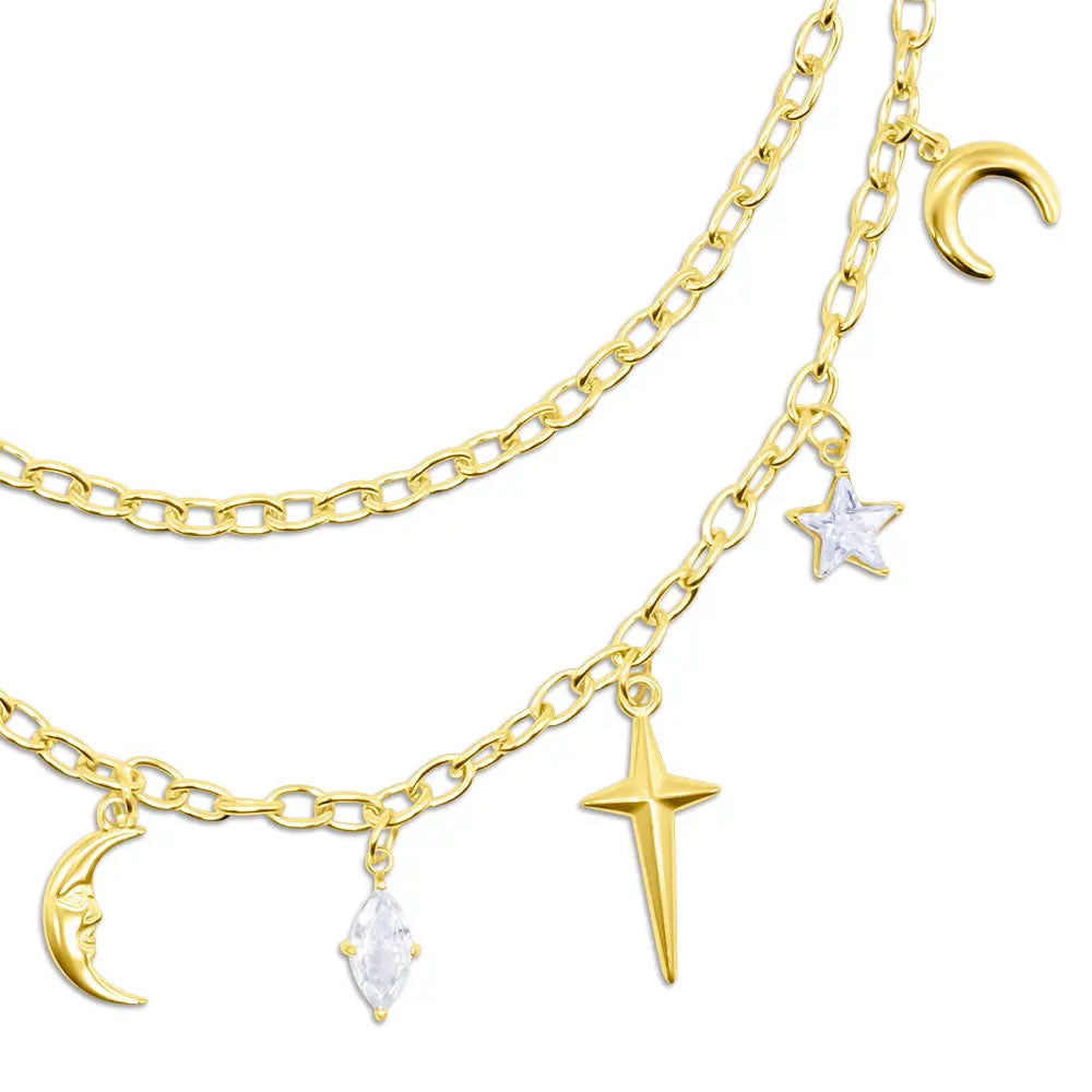 Gold Lyra Artemis Celestial Charm Necklace