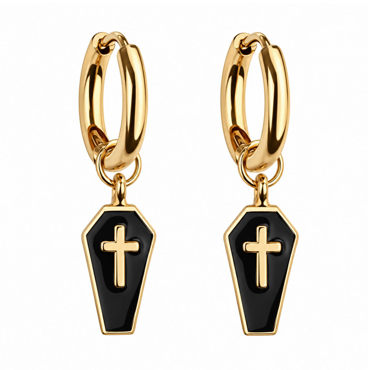 Coffin Cross Charm Hoop Earrings