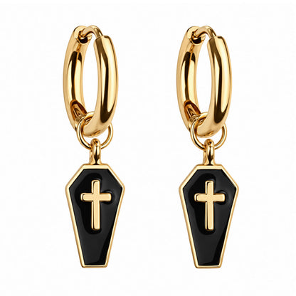 Coffin Cross Charm Hoop Earrings