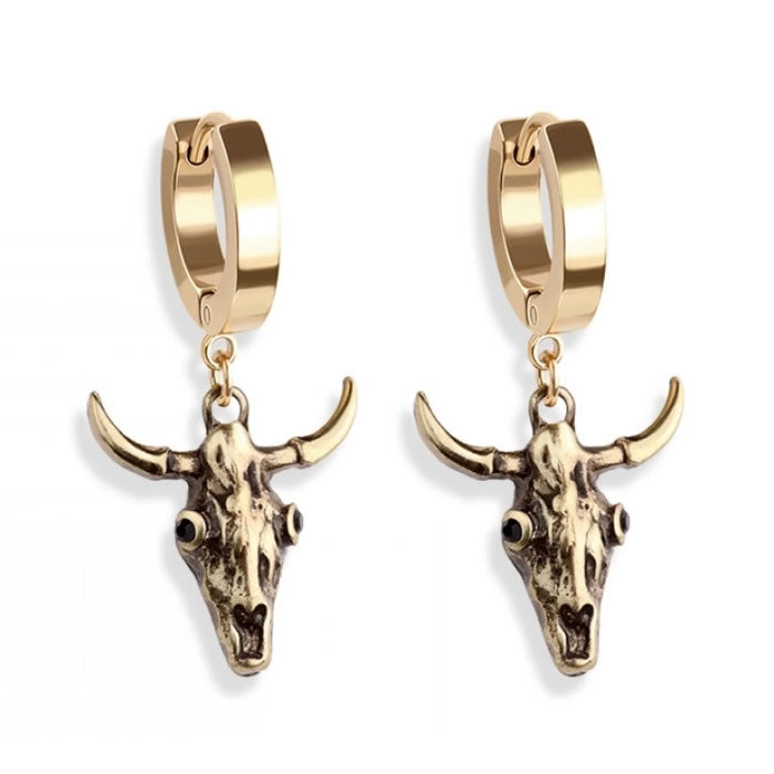 Bull Skull Huggie Hoop Earrings (Gold)