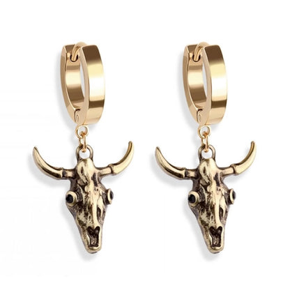 Bull Skull Huggie Hoop Earrings (Gold)