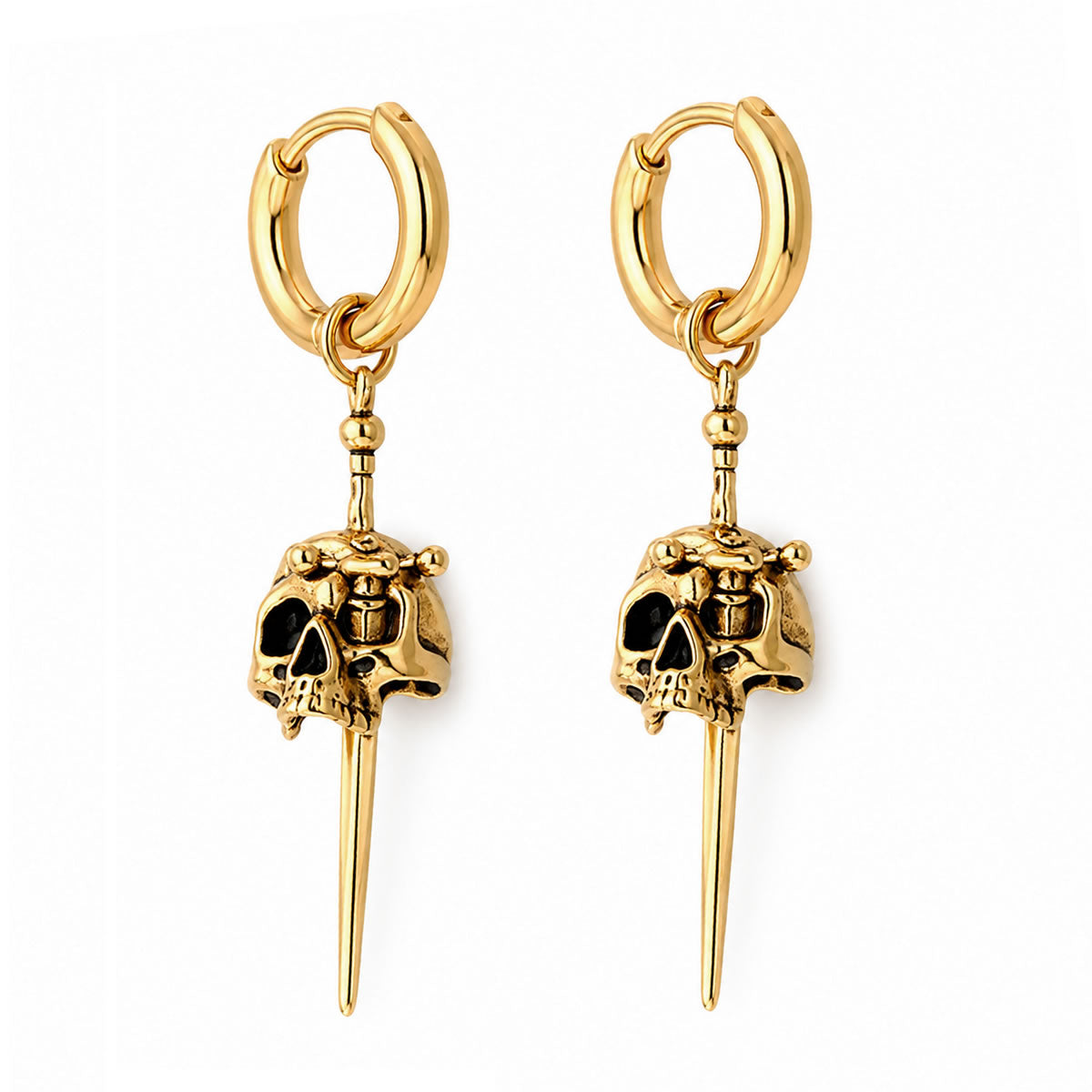 Skull Sword Hoop Earrings (Gold)